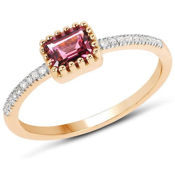 Quintessence Fine Jewelry Rings Pink Tourmaline and Diamond Ring 14K Yellow Gold Unique